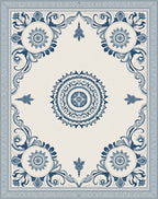 Classic Blue Floral Medallion Border Rug