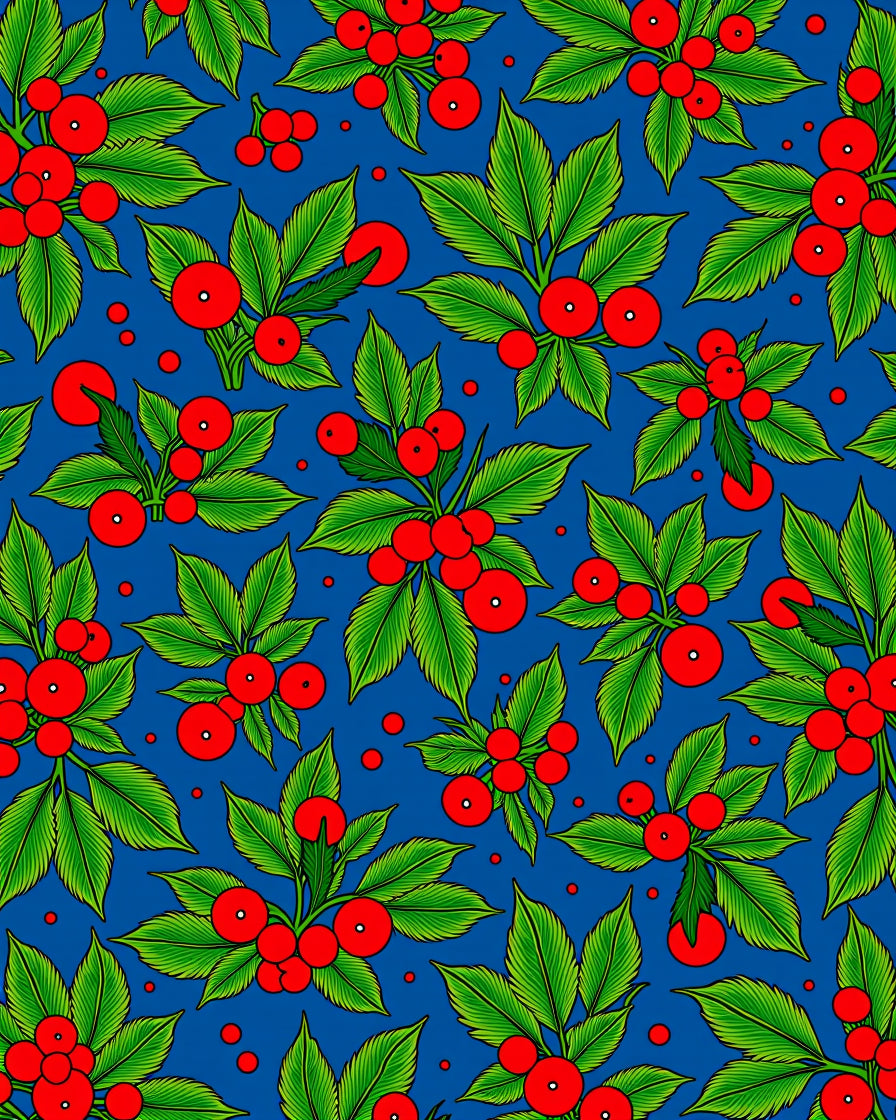 Bright Red Holly Berry Branch Rug