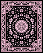 Black Pink Floral Mandala Brocade Rug