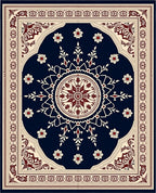 Deep Blue Crimson Floral Medallion Rug