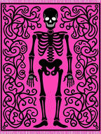 Hot Pink Skeleton With Black Swirls Rug