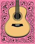 Pink Acoustic Guitar Music Notes Rug