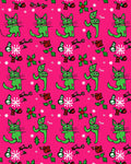 Pink Whimsical Green Cat Christmas Mittens Rug