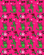 Pink Whimsical Green Cat Christmas Mittens Rug
