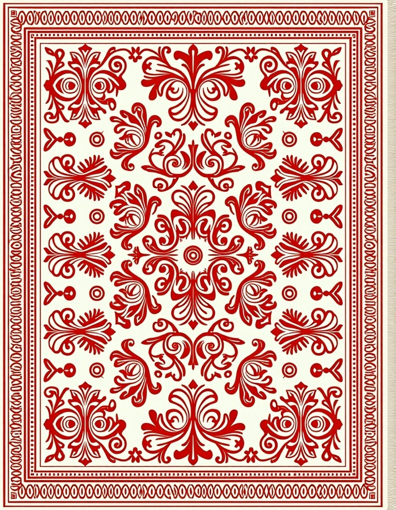 Luxe Red Baroque Scrollwork Oval Rug