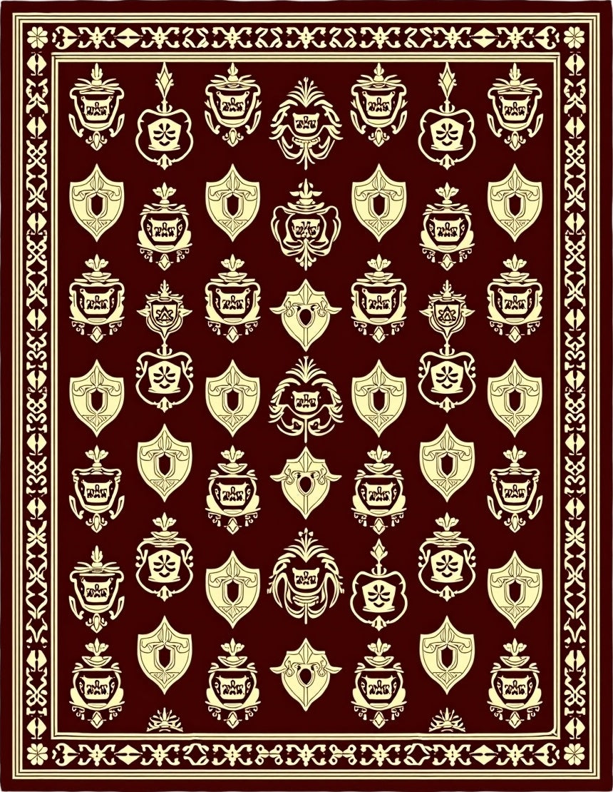 Maroon Cream Crest Medallion Border Rug