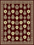 Maroon Cream Crest Medallion Border Rug