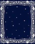 Elegant Dark Blue Snowflake Border Rug