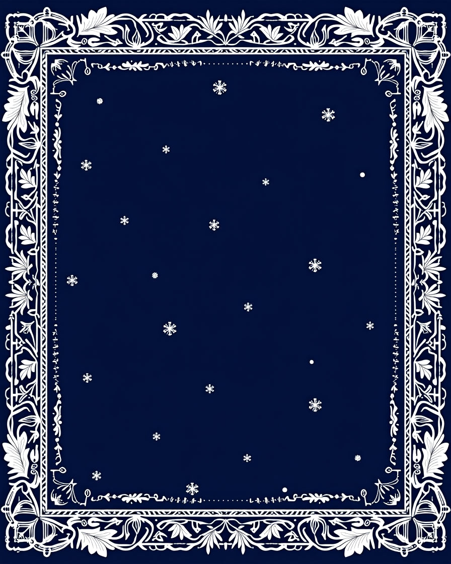 Elegant Dark Blue Snowflake Border Rug