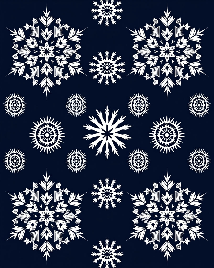 White Snowflake Collection on Navy Rug