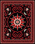 Red Black Star Floral Scroll Rug