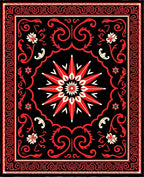 Red Black Star Floral Scroll Rug