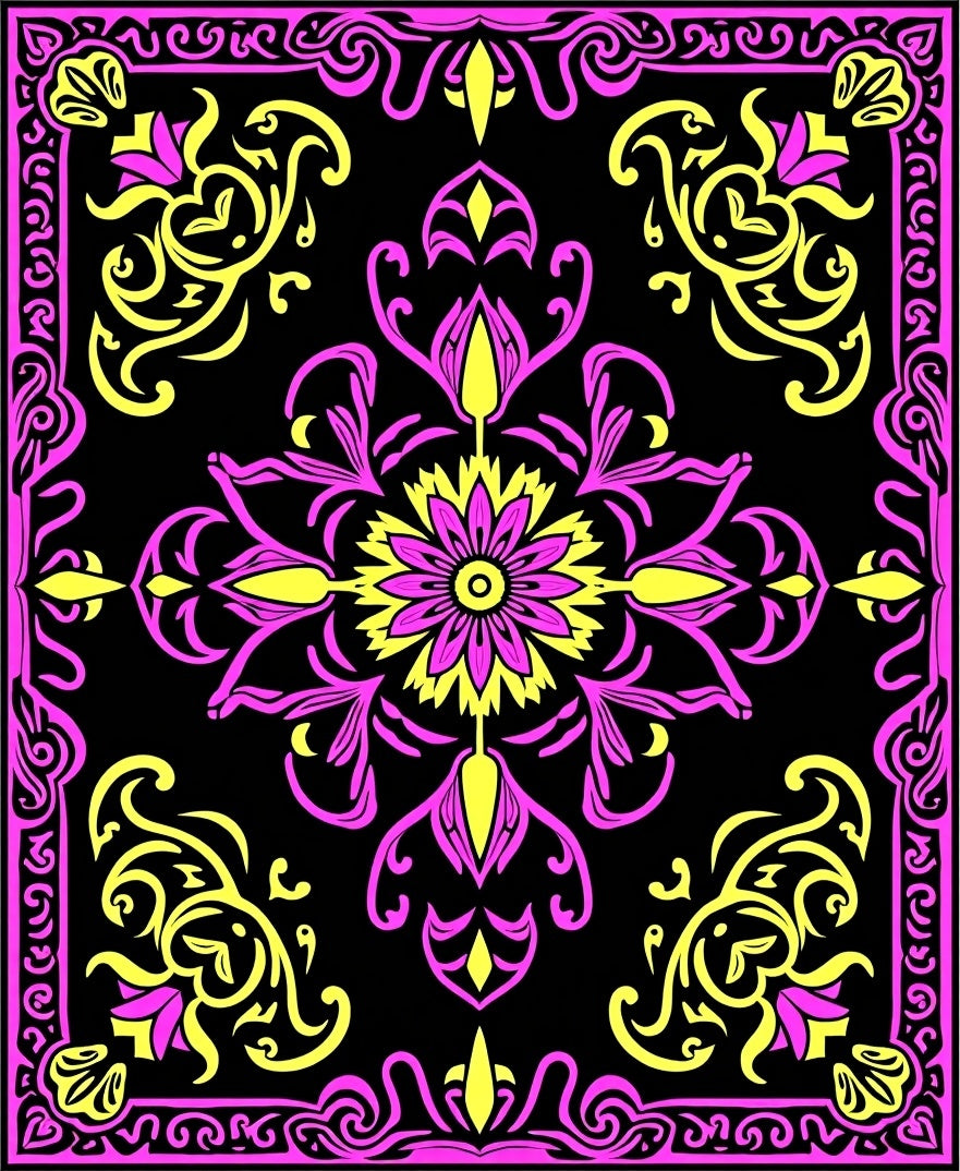Vibrant Pink Yellow Floral Medallion Rug