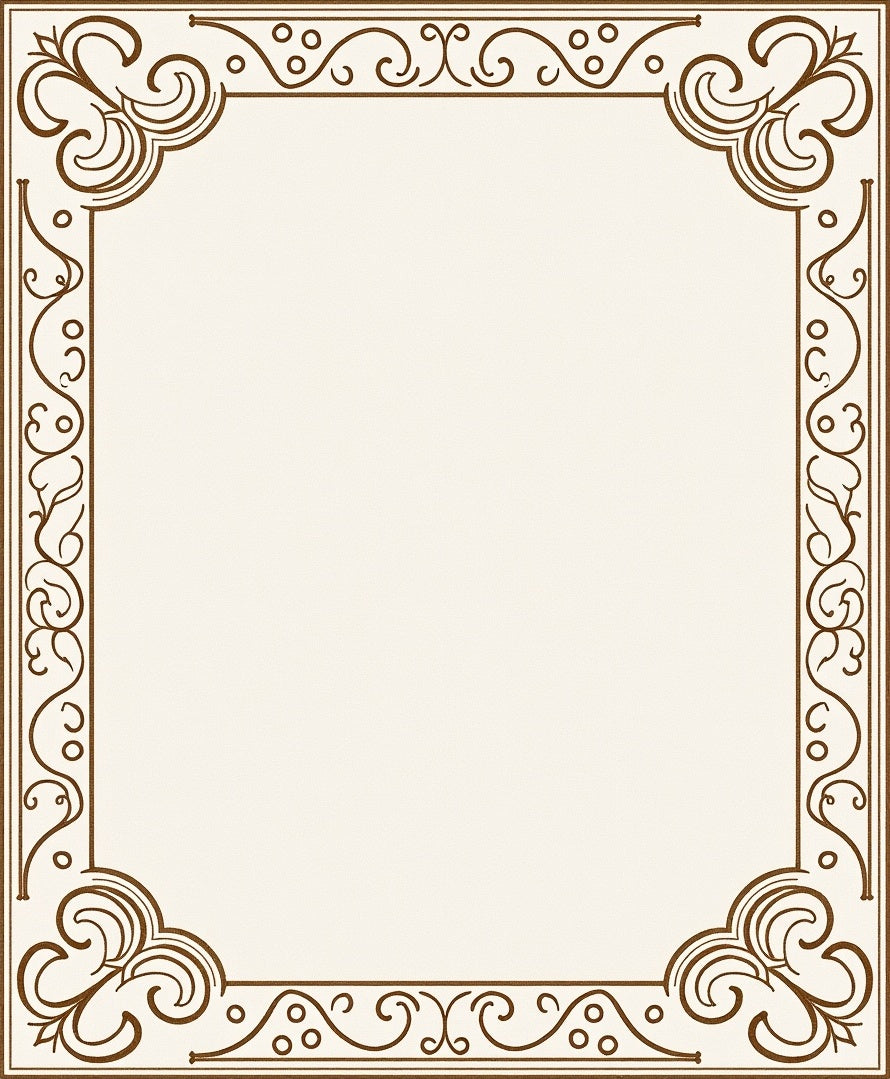 Brown Ornate Swirl Scroll Border Rug