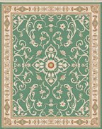 Teal Verdant Ornate Scroll Blossom Rug