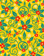 Golden Holly Flower Snowflake Swirls Rug