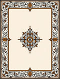 Antique Brown Floral Medallion Border Rug