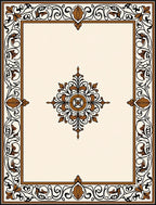 Antique Brown Floral Medallion Border Rug
