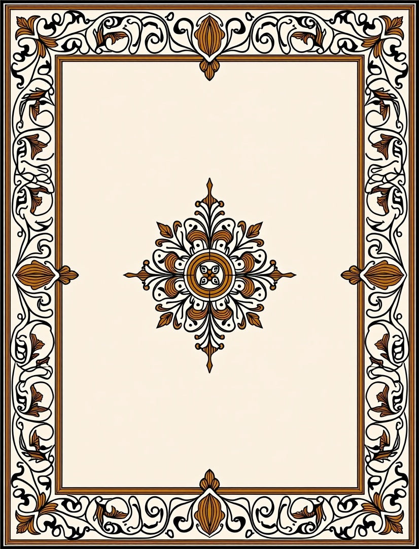 Antique Brown Floral Medallion Border Rug