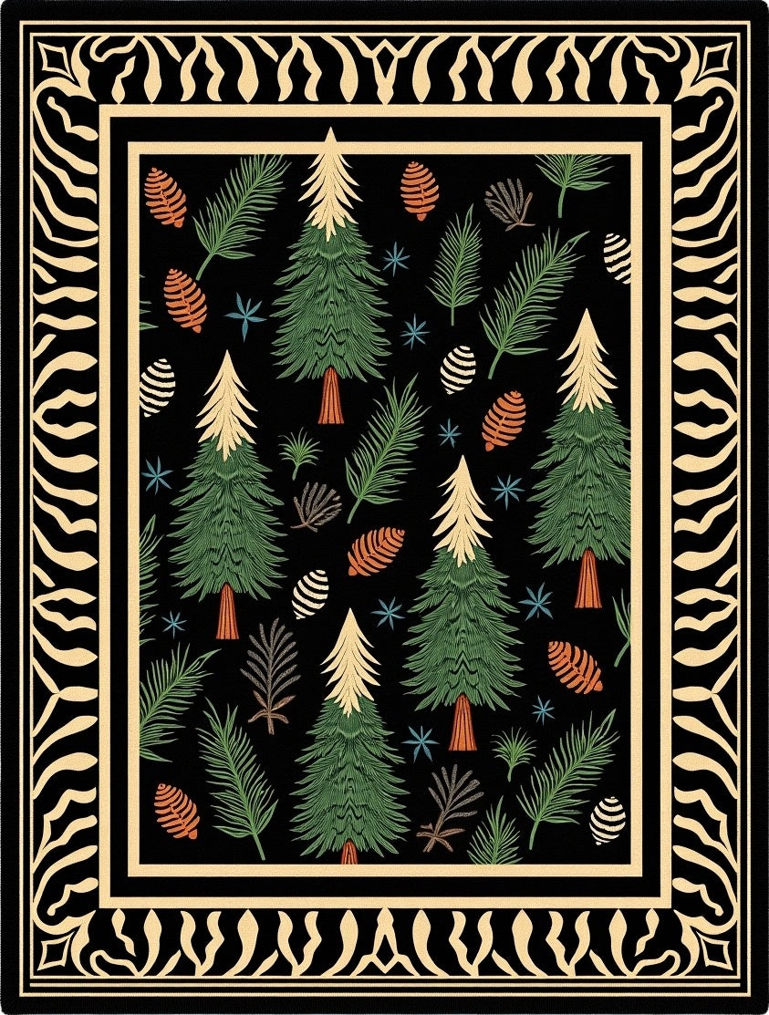 Woodland Forest Pine Cone Trees Rug