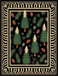 Woodland Forest Pine Cone Trees Rug
