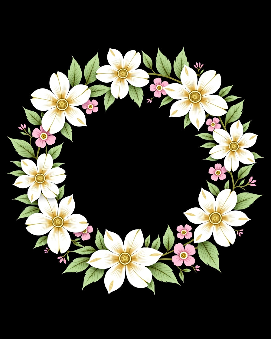 Large White Pink Floral Garland Rug