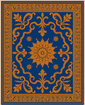 Ornate Golden Sun Blue Medallion Rug