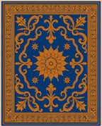 Ornate Golden Sun Blue Medallion Rug