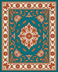 Teal Orange Floral Medallion Border Rug