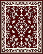 Deep Red Ivory Floral Vine Medallion Rug