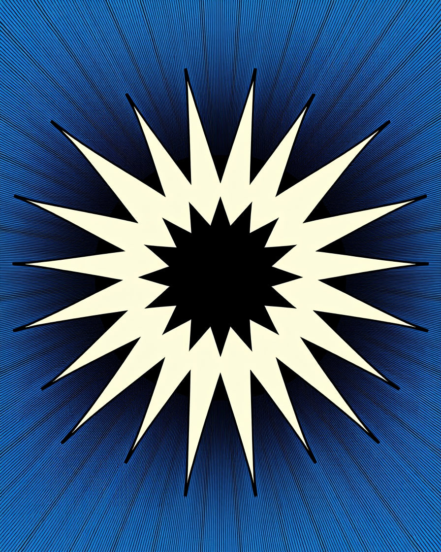 Radiant yellow starburst on blue lines Rug
