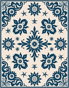 Navy Blue Floral Medallion Square Rug