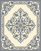 Cream Gray Elaborate Medallion Corner Rug