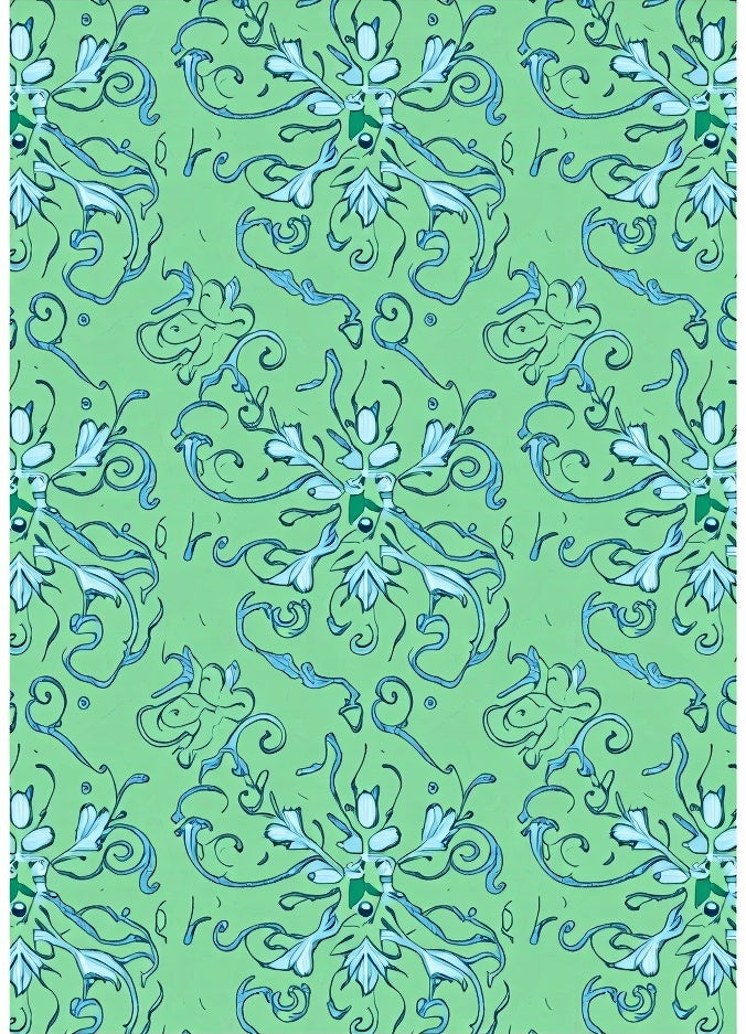 Light Green Blue Floral Swirl Rug
