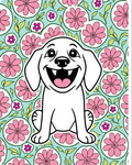 Happy White Puppy Floral Medallion Rug
