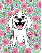 Happy White Puppy Floral Medallion Rug