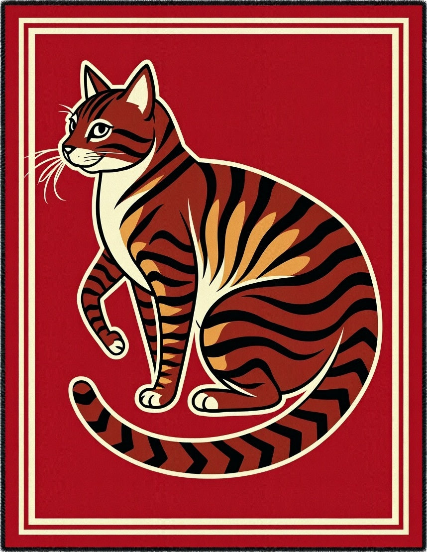 Bold Red Tiger Stripes Animal Portrait Rug