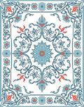 Blue Coral Floral Medallion Border Rug