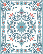 Blue Coral Floral Medallion Border Rug