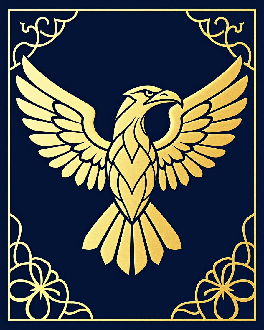 Golden Eagle Medallion on Navy Rug