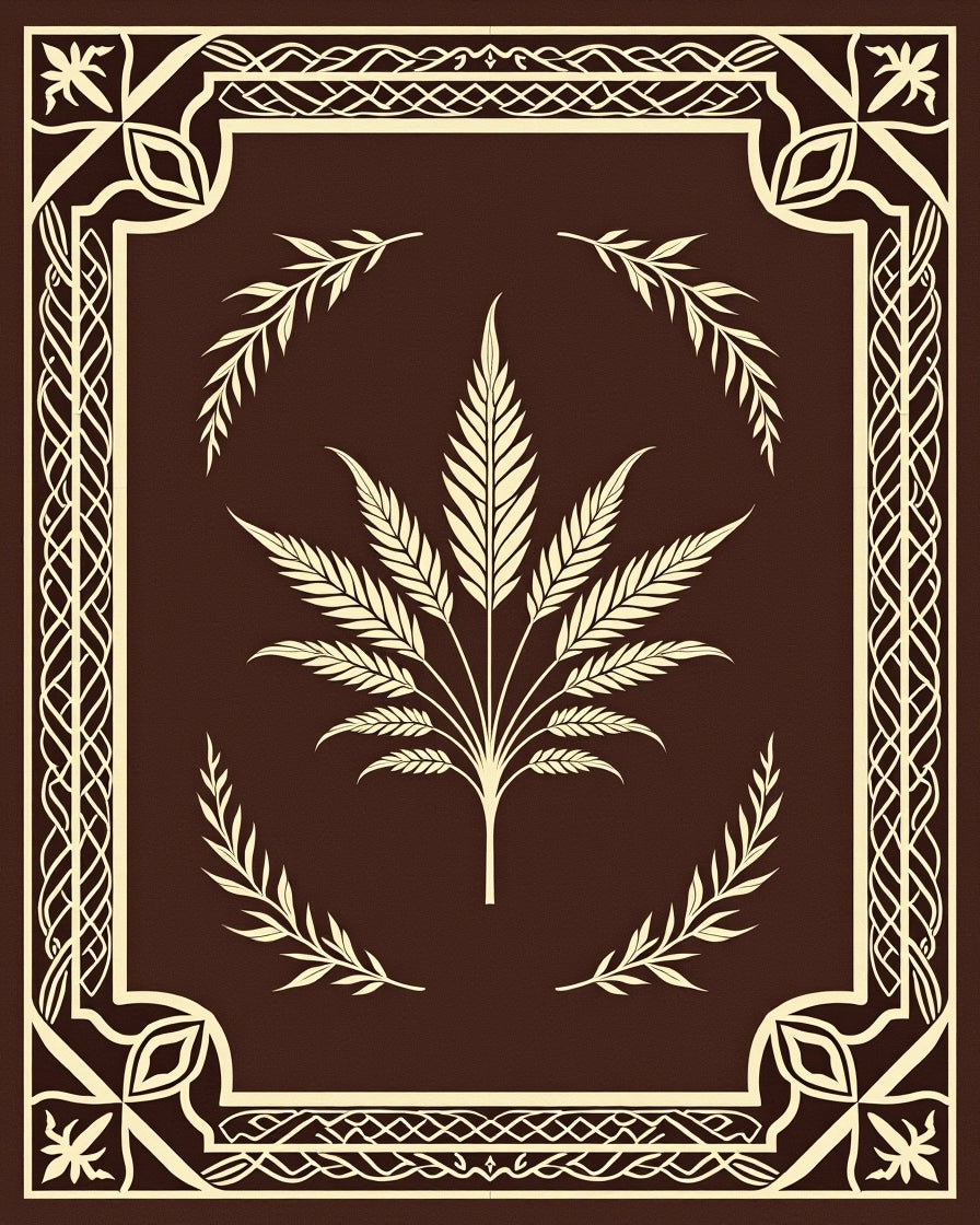 Rich Brown Botanical Frame Rug