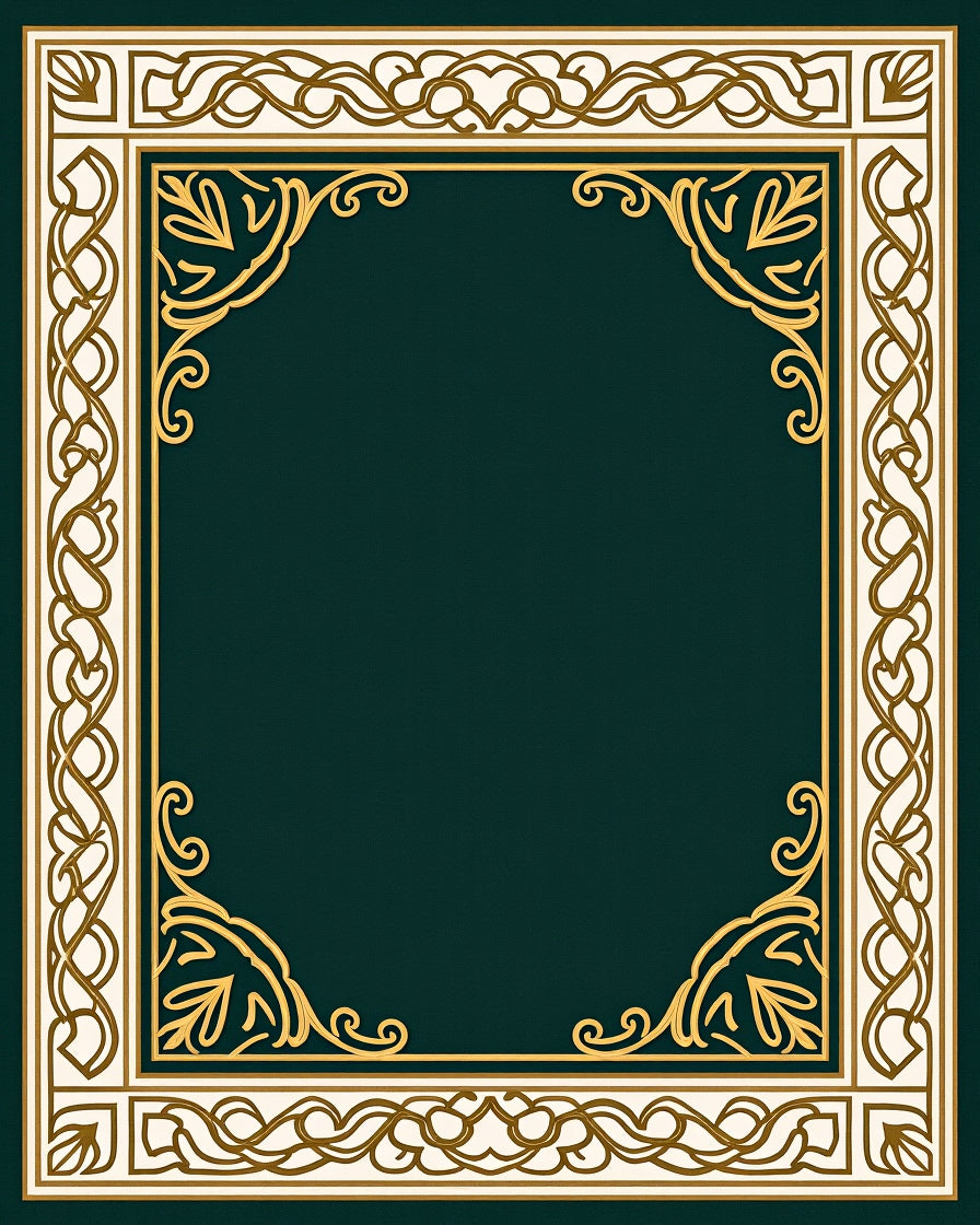 Deep Emerald Ornate Floral Border Rug