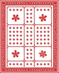 Red Snowflake Grid Border Rug