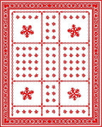Red Snowflake Grid Border Rug