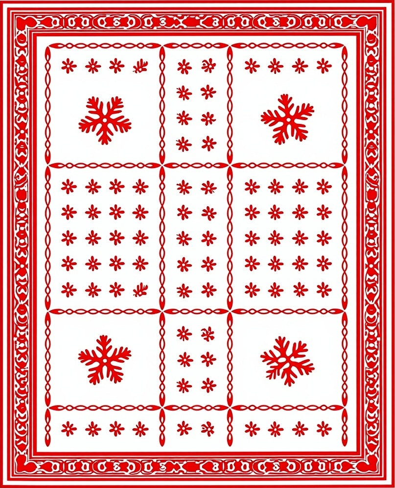 Red Snowflake Grid Border Rug