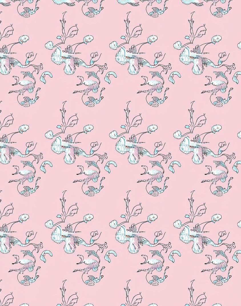 Pastel Pink Whimsical Bird Floral Rug