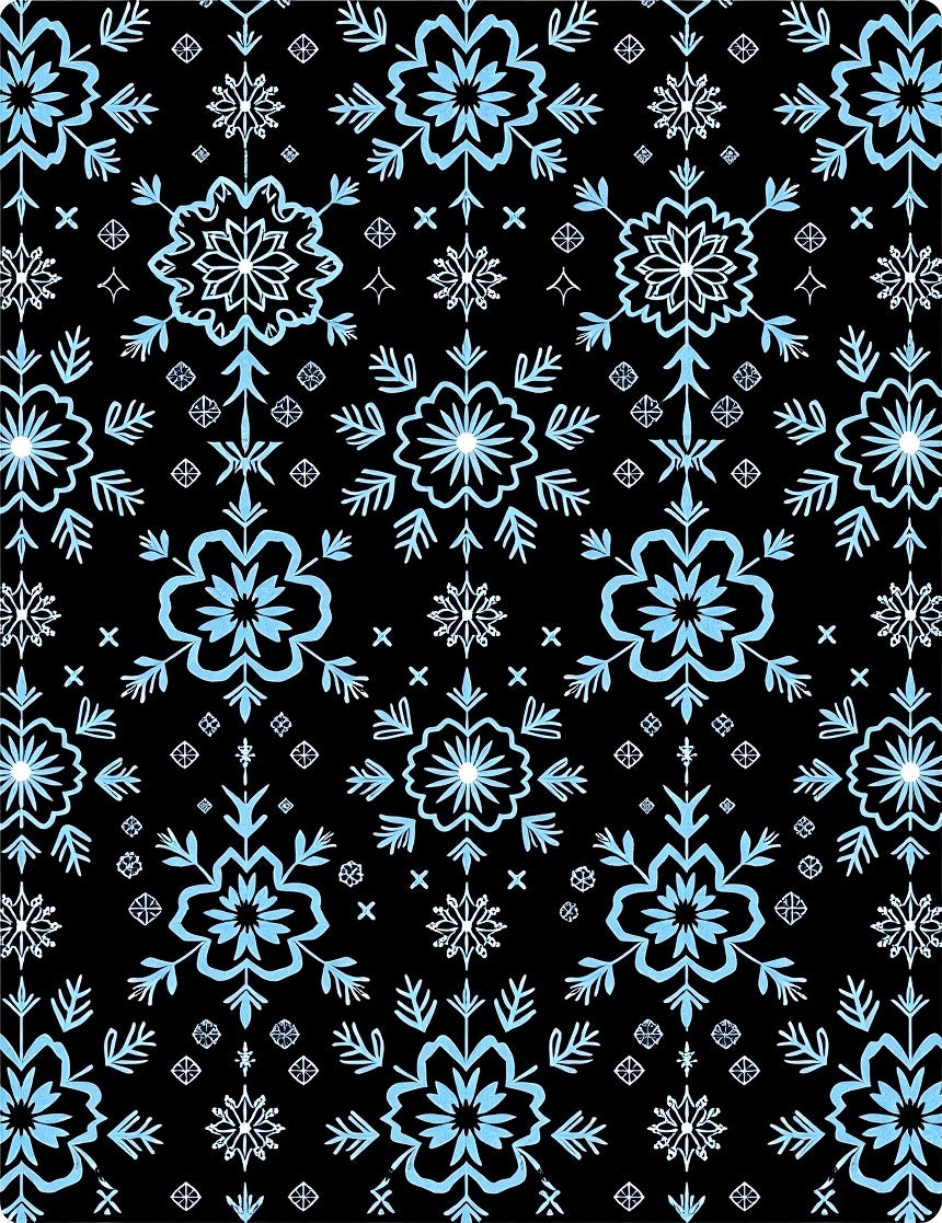 Winter Snowflake Blue Black Repeating Rug