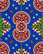 Vibrant Red Medallion Blue Star Scape Rug