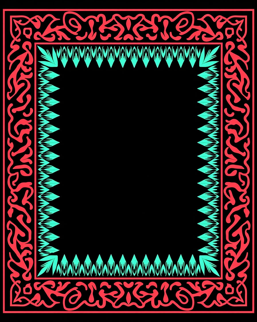 Coral Aqua Organic Border Square Rug