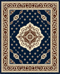 Damask Navy Cream Central Medallion Rug